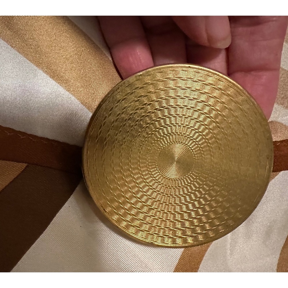 Vintage Brass Gold Tone Floral & Ribbon Scroll Powder Compact Mirror - Picture 2 of 4